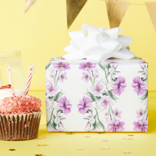 Rosa och Lila Tumbling Flowers Presentpapper (Födelsedagsfest)