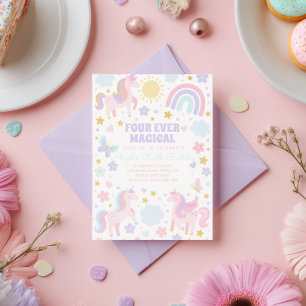 Rosa och Lila Unicorn Rainbow Party Inbjudan