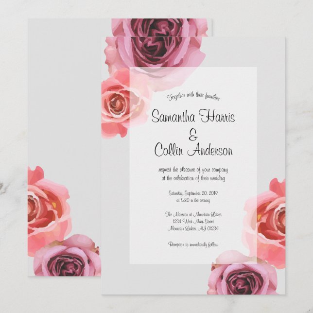 Rosa och Lila Vår Ro Bröllop Inbjudningar (Fram/baksida)