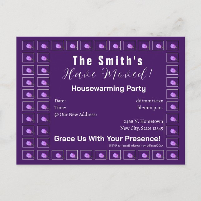 Rosa och lila vårblomning husvärmningsfest  meddelande vykort (Framsida)