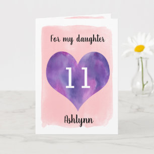 Rosa och Lila Vattenfärg 11:e födelsedagsdotter Kort