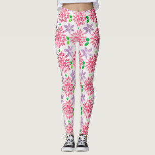Rosa och Lila Vattenfärg Flower Mönster Leggings