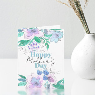 Rosa och Lila Vattenfärgen Blommar Mors dag Kort