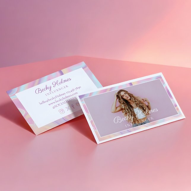 Rosa och Lila Vattenfärgsfärg Holografisk design - Visitkort (Pink & Purple Watercolor Holographic Design Beauty Business Card)