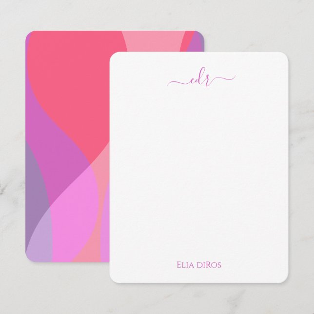 Rosa och Lila Vinkarare monogrammat anteckningskor Anteckningskort (Fram/baksida)