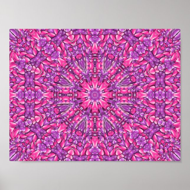 Rosa och Lila Vintage Fractal Kaleidoskop Poster (Framsidan)