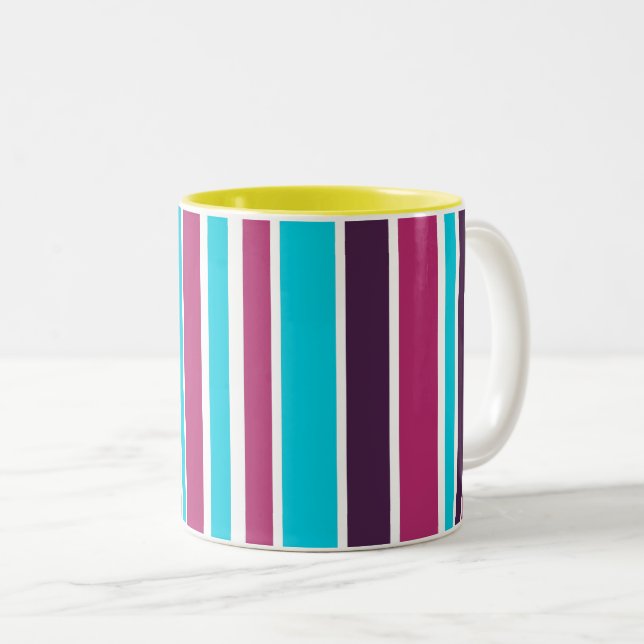 Rosa och Lila violett stripe Två-Tonad Mugg (Framsida höger)