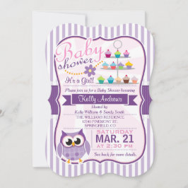 Rosa och lila violett uggla, tjej baby shower inbjudningar