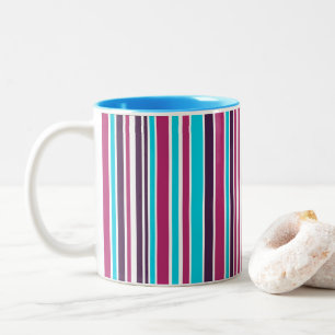 Rosa och lila violetta randiga tvåtons kaffemug Två-Tonad mugg
