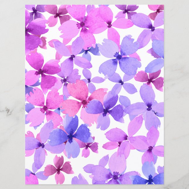 Rosa och Lila Watercolor Flowers Scrapbook Papper (Framsida)