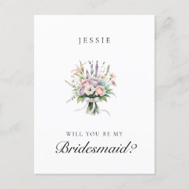 Rosa och Lilac Blommigt Bouquet Bridesmaid Frieri Vykort