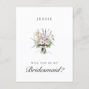 Rosa och Lilac Blommigt Bouquet Bridesmaid Frieri Vykort