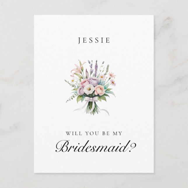 Rosa och Lilac Blommigt Bouquet Bridesmaid Frieri Vykort (Framsida)
