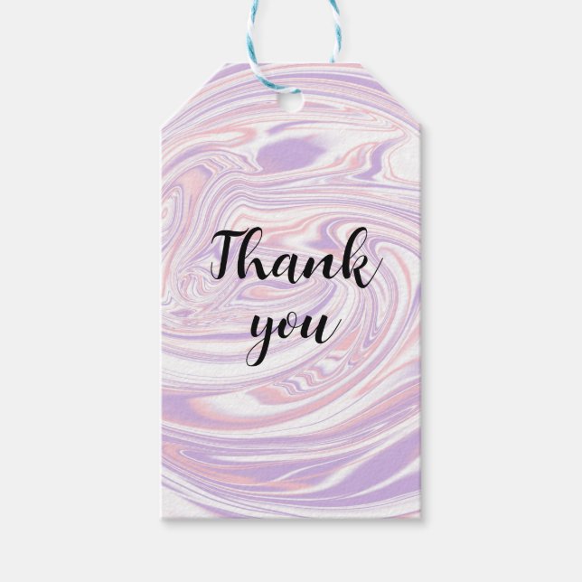 Rosa och Lilac Modern Liquefied Marbling Linjer Presentetikett (Framsidan)
