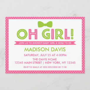 Rosa och Lime Green Polka Dot Oh Girl Baby Shower Inbjudningar