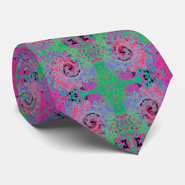Rosa och Limegrön Groovy Abstrakt Retro Spiral Slips (Rullad)