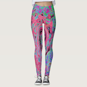 Rosa och Limegrön Groovy Abstrakt Retro Virvel Leggings