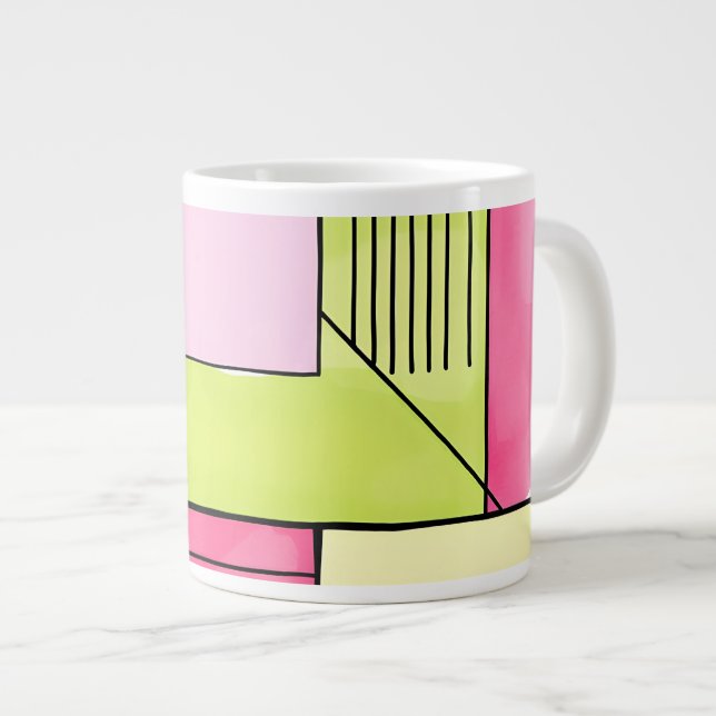 Rosa och limegrön lapptäcke abstrakt jumbo mugg (Framsida höger)