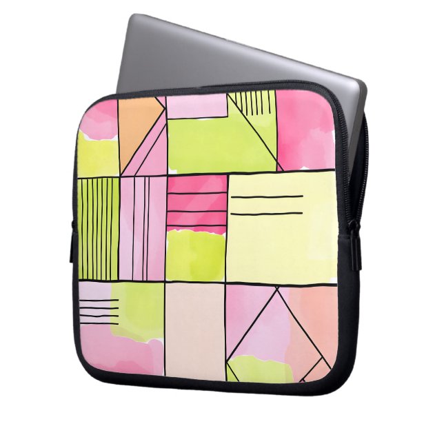 Rosa och limegrön lapptäcke abstrakt laptop fodral (Framsidan Vänster)