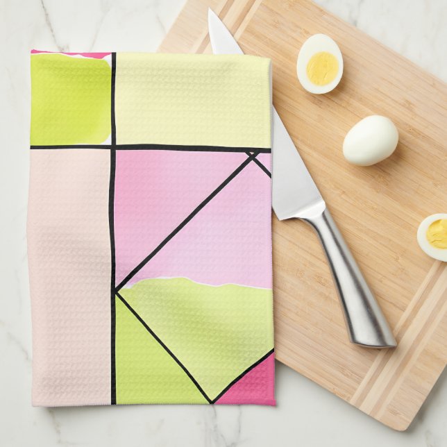 Rosa och limegrön lapptäcksabstrakt kökshandduk (Vikt i Fjärdedel)