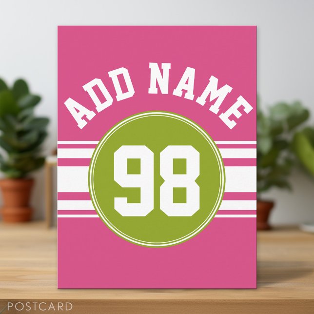 Rosa och limegrön sporttröja med anpassat namn och vykort (Custom Postcard)