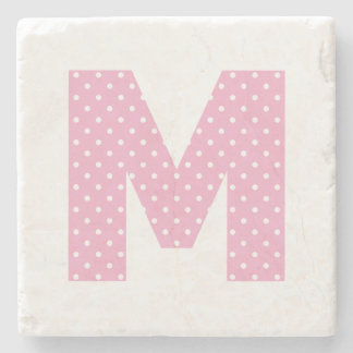 Rosa och liten vit prickad fet M-monogram Stenunderlägg