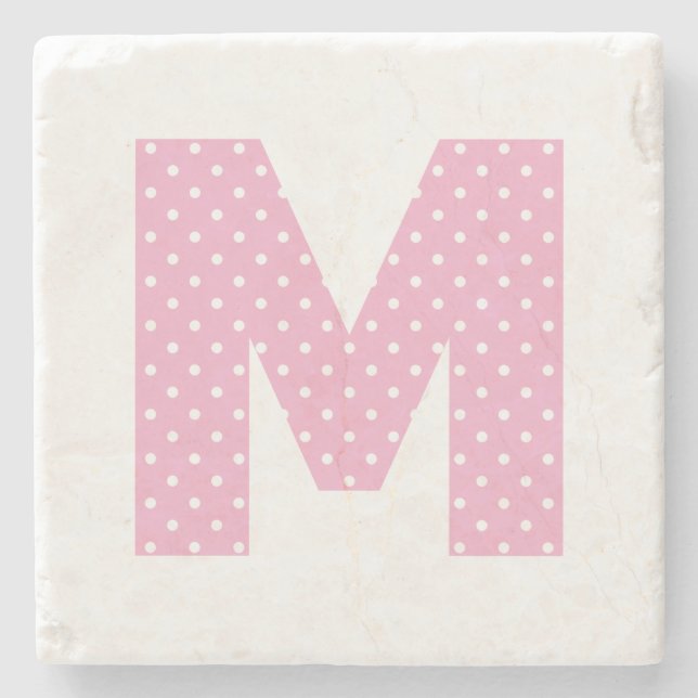 Rosa och liten vit prickad fet M-monogram Stenunderlägg (Framsidan)