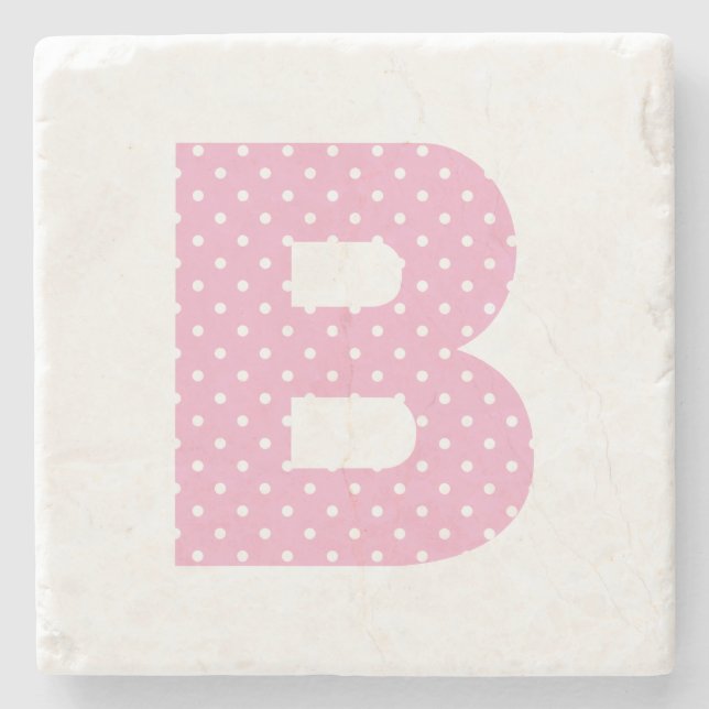 Rosa och liten vit prickig fet B-monogram Stenunderlägg (Framsidan)