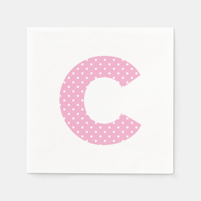 Rosa och liten vit prickig fet C-monogram Pappersservett (Framsidan)