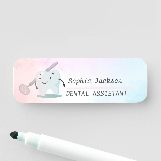  rosa och logotyp för tandläkarassistenter namnbricka (På plats)