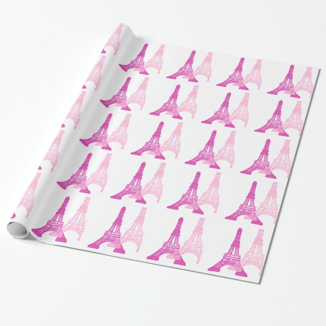Rosa och Magenta Eiffel Torn Gift Wrap Presentpapper (Utrullad)