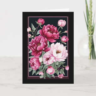 Rosa och Magenta Peonies med Ram födelsedag Kort