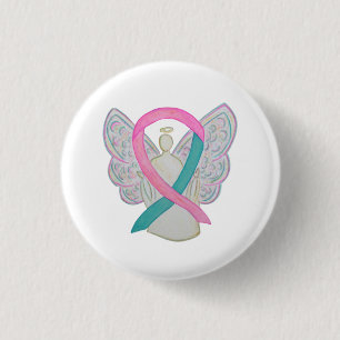 Rosa och målmedvetenhet Ribbon Angel Button Stift Knapp