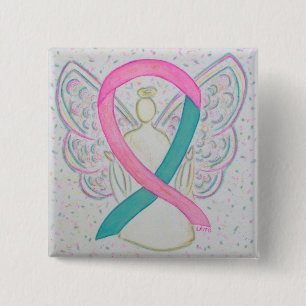Rosa och målmedvetenhet Ribbon Angel Button Stift Knapp