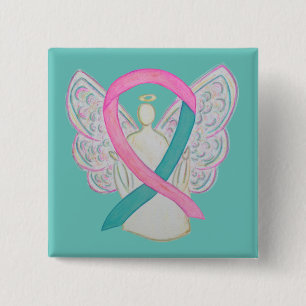 Rosa och målmedvetenhet Ribbon Angel Button Stift Knapp