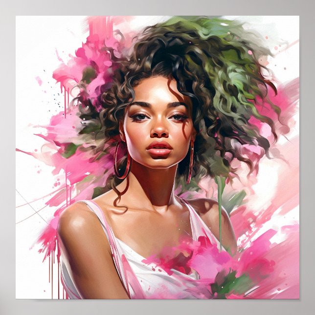 Rosa och målning av Grönt hos afrikanska kvinnor Poster (Framsidan)