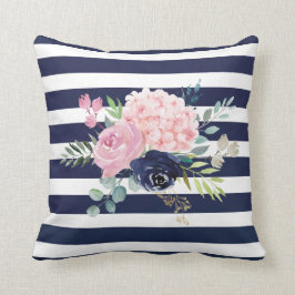 Rosa och marin blå blommigt kudde