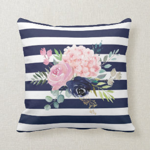 Rosa och marin blå blommigt kudde