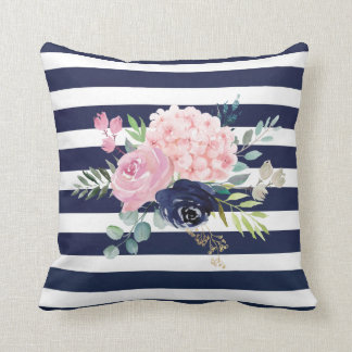 Rosa och marin blå blommigt kudde