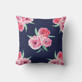 Rosa och marin blå blommigt kudde