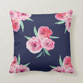 Rosa och marin blå blommigt kudde
