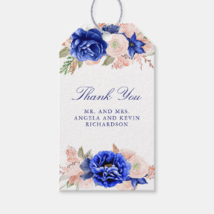 Rosa och marin Blommigt, vattenfärg Bröllop Presentetikett