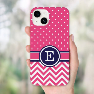 Rosa och marin Chevron Dots Monogram