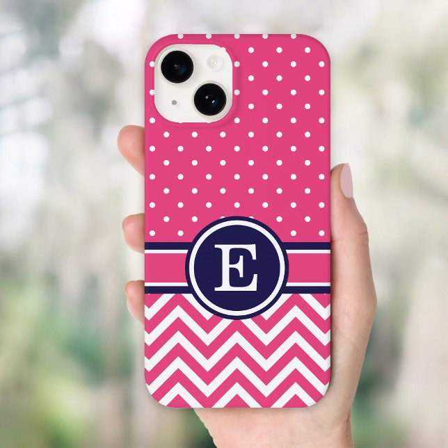 Rosa och marin Chevron Dots Monogram (Skapare uppladdad)