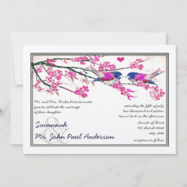 Rosa och marin kärlek Bird Cherry Blommar Bröllop Inbjudningar