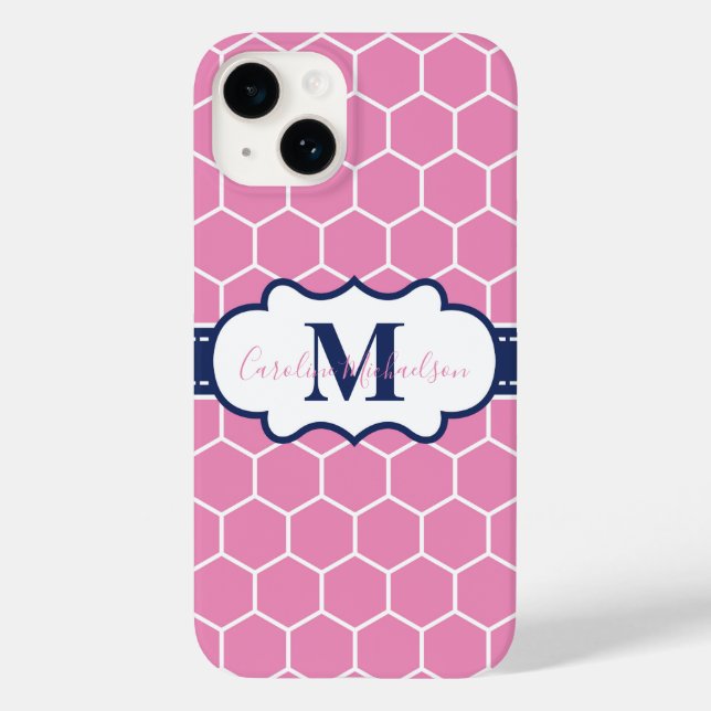 Rosa och marin monogram Geometric Mönster (Baksida)