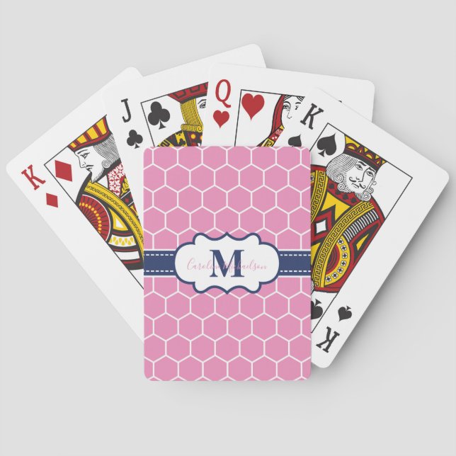 Rosa och marin monogram Geometric Mönster Casinokort (Baksidan)