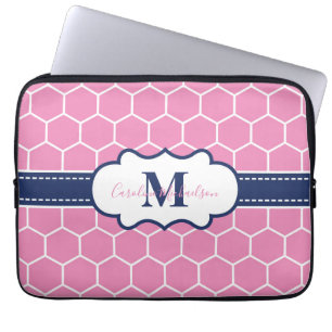 Rosa och marin monogram Geometric Mönster Laptop Fodral