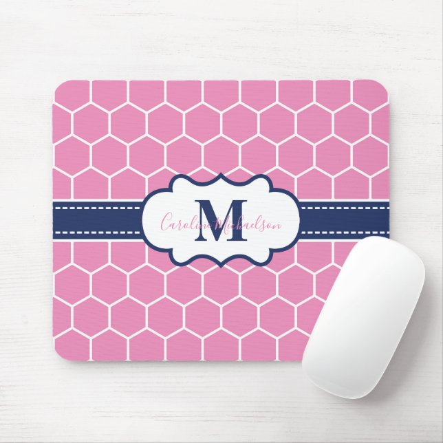 Rosa och marin monogram Geometric Mönster Musmatta (Med mus)