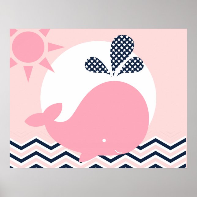 Rosa och marin val barnkammare affisch (Framsidan)